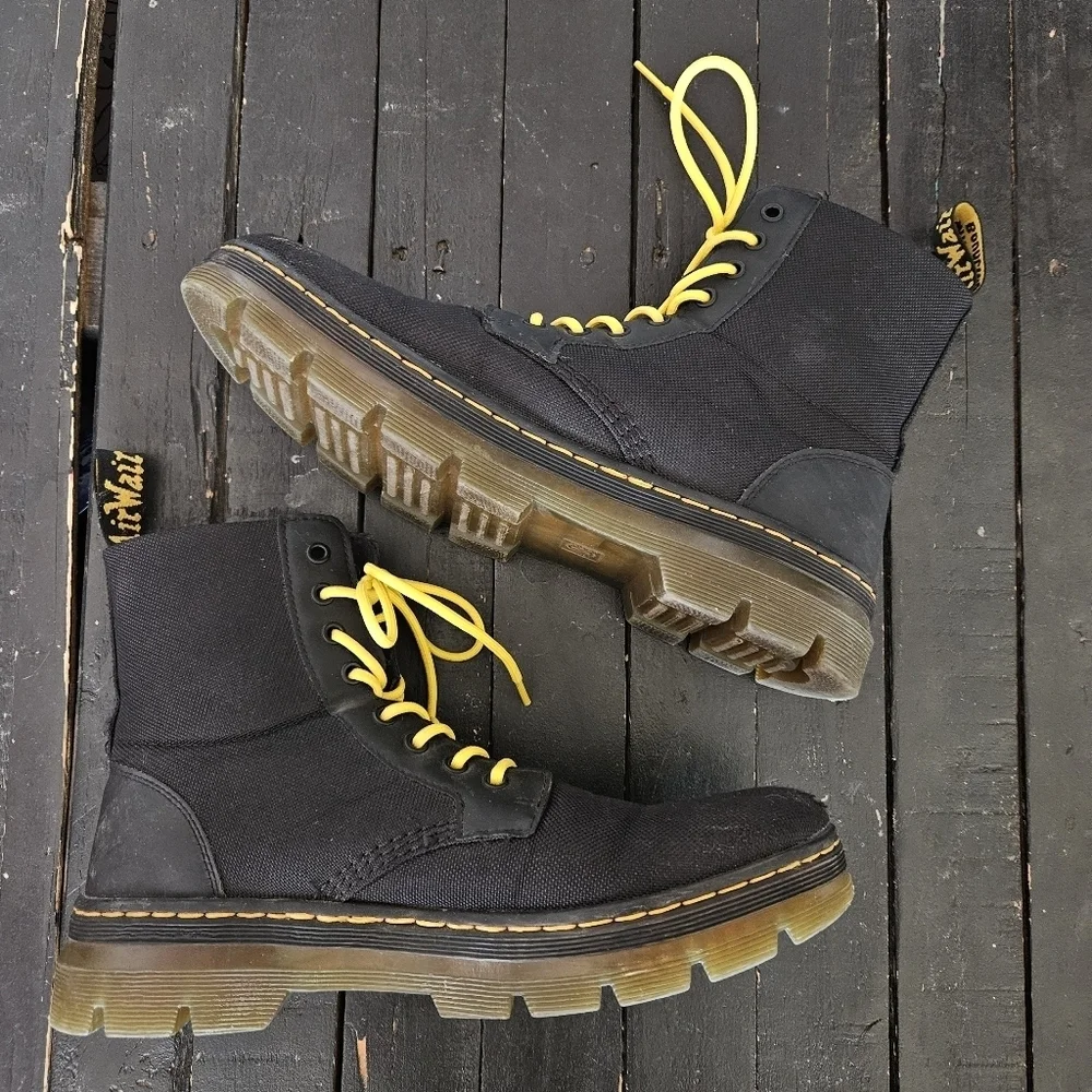 Dr. Martens Men's 11 Black Yellow High-Top Boots Chunky Sole Combat Work Utility